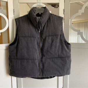 Women’s Down Puffer Zipper Waist Vest, Size Medium, Gray, Brand Kahaki Blue